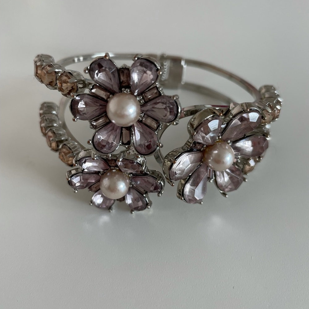 Flower Statement Rhinestone Bracelet - image 1